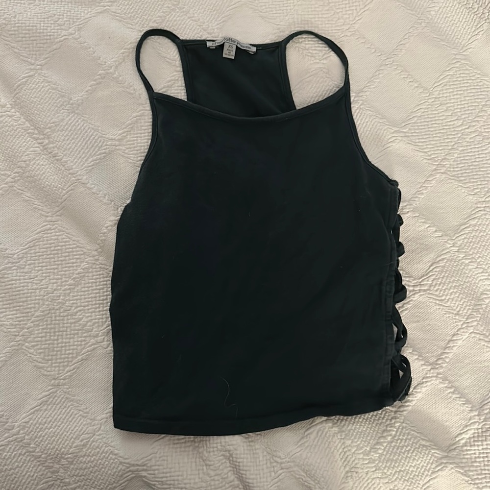 Green cross cross side crop top